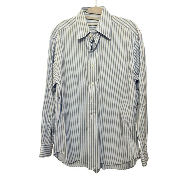 Tincati Milano Striped Dress Shirt •L• Premium Cotton Italy Blue Button Down - Picture 4 of 12